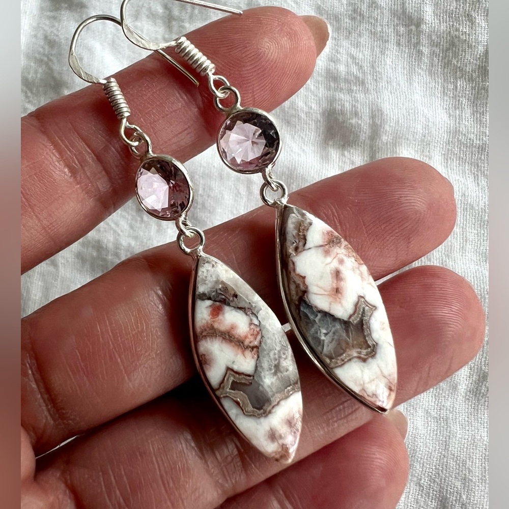 925 Crazy Lace Agate + Morganite Earrings